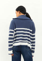 RIKUNI Striped Knitted Cardigan - Denim