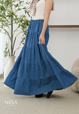 JINZU Denim & Cotton Tiered Maxi Skirt
