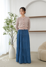 JINZU Denim & Cotton Tiered Maxi Skirt