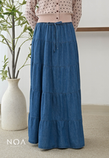 JINZU Denim & Cotton Tiered Maxi Skirt
