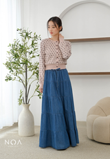 JINZU Denim & Cotton Tiered Maxi Skirt
