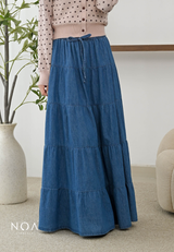 JINZU Denim & Cotton Tiered Maxi Skirt