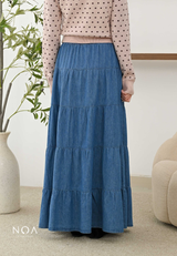 JINZU Denim & Cotton Tiered Maxi Skirt