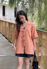 YUMI Bow Tie Shirt - Light Brown