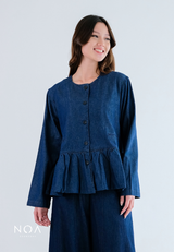 SEIKI Denim Peplum Long Sleeve Outer