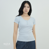 SORAI Rib Henley Short Sleeve Tee