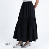 RIKA Nylon Tiered Pleated Maxi Skirt with Inner