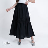 RIKA Nylon Tiered Pleated Maxi Skirt with Inner