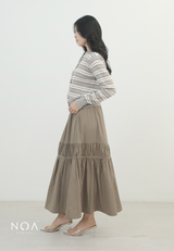 RIKA Nylon Tiered Pleated Maxi Skirt with Inner