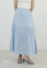 RIKA Nylon Tiered Pleated Maxi Skirt with Inner