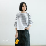 NOAeveryday | ETSU Striped Boxy Longsleeve T-Shirt | Atasan Wanita | Kaos Garis Lengan Panjang Wanita