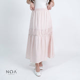 RIKA Nylon Tiered Pleated Maxi Skirt with Inner