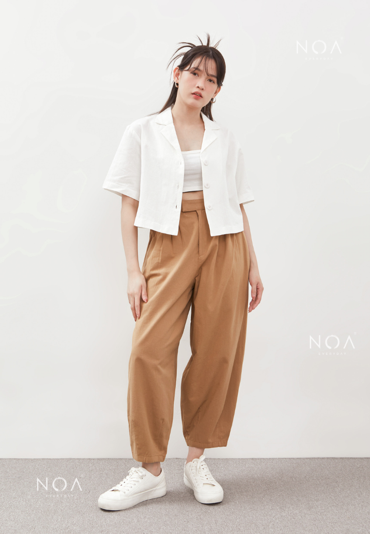 AERI Linen Basic Ankle Pants - Light Brown