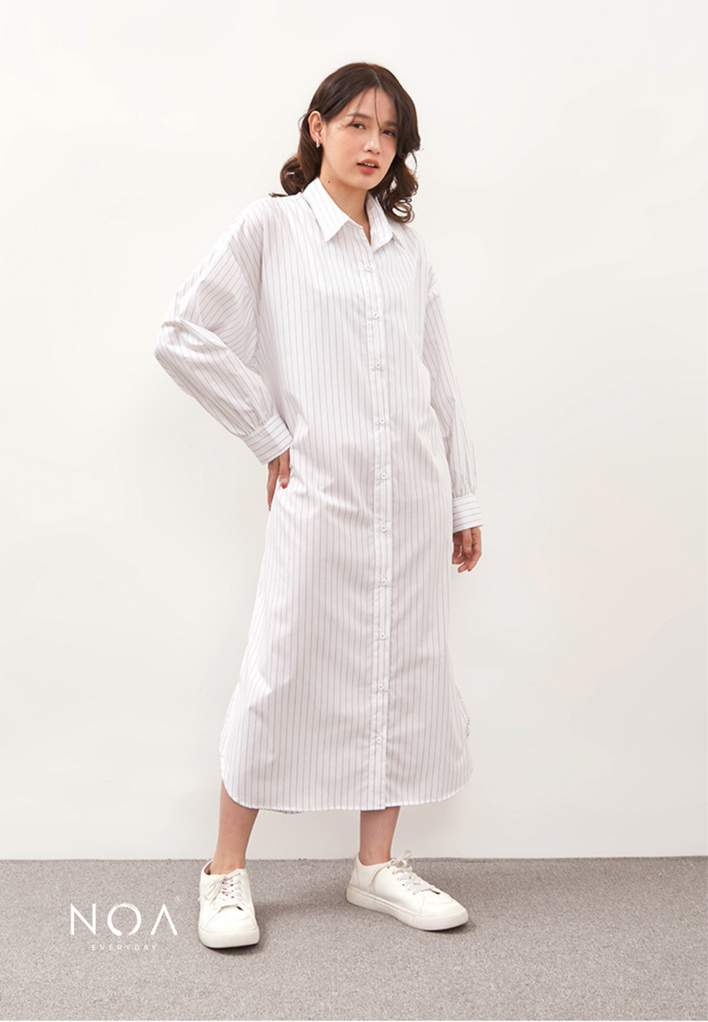 NIYOKO Striped Shirt Dress With Belt - Stripe Black