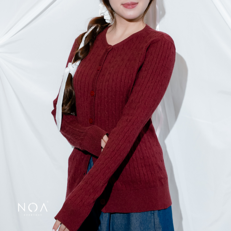 MIONA Knitted Cable Long Sleeve Cardigan