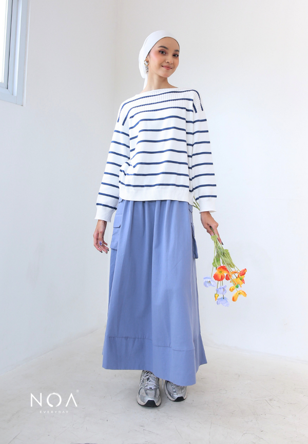 RURI Knitted Stripe Blouse - Denim