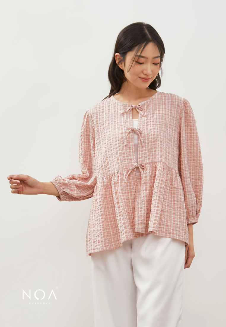 KIOSHI Bow Tie Puff Sleeve Blouse - Dusty Pink