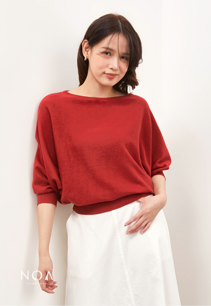 HAZUKI Batwing Knitted Blouse - Red