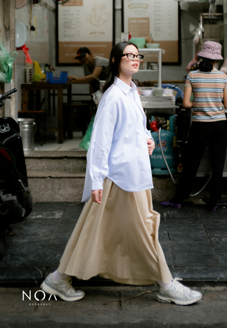 NISHI Cotton Striped Oversized Basic Shirt - Blue