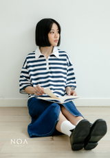 KIMIYO Striped Zipper Collar T-Shirt