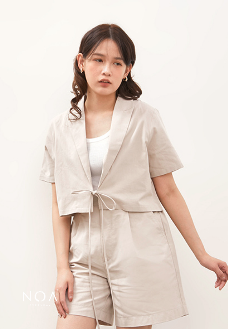 HIKARU Ribbon Short Sleeve Blazer - Light Cream