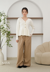 MIREI Knitted Button Peplum Long Sleeve Cardigan