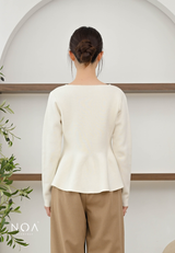 MIREI Knitted Button Peplum Long Sleeve Cardigan