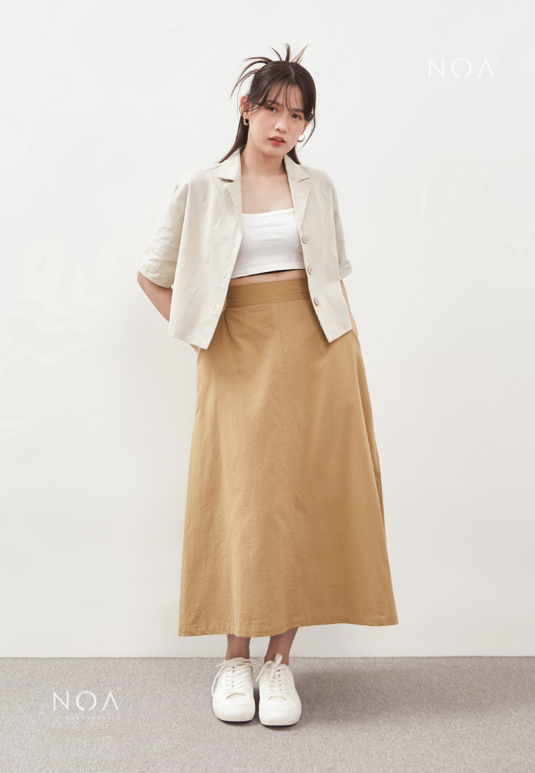 AERI Linen Flared Skirt - Olive