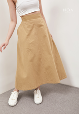 AERI Linen Flared Skirt - Olive