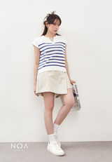 RYO Knitted Stripe V Neckline Sleeveless Blouse - Denim