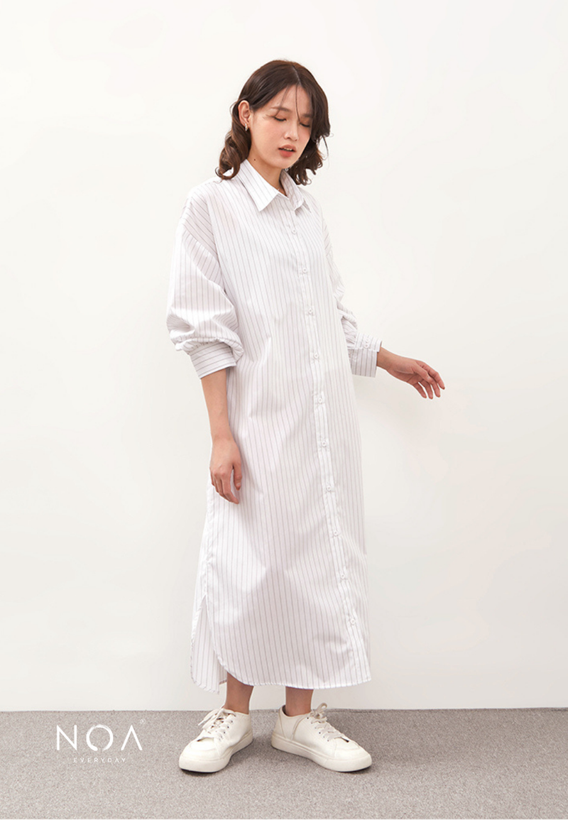 NIYOKO Striped Shirt Dress With Belt - Stripe Black