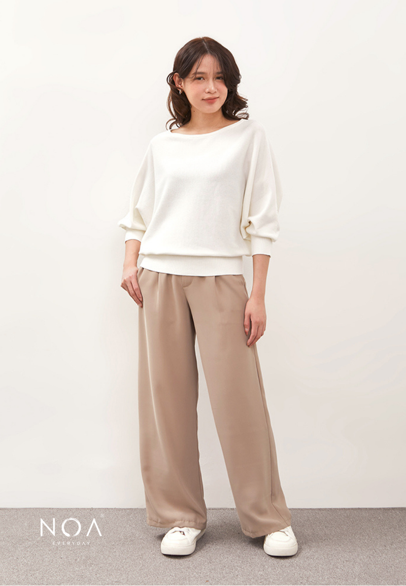 HAZUKI Batwing Knitted Blouse - White