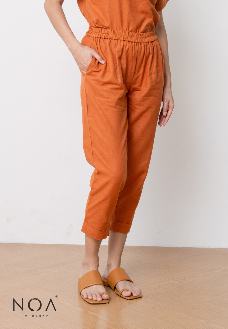 SET PROMO : AKIKO Basic Linen Blouse with AKIKO Basic Linen Pants - Terracotta