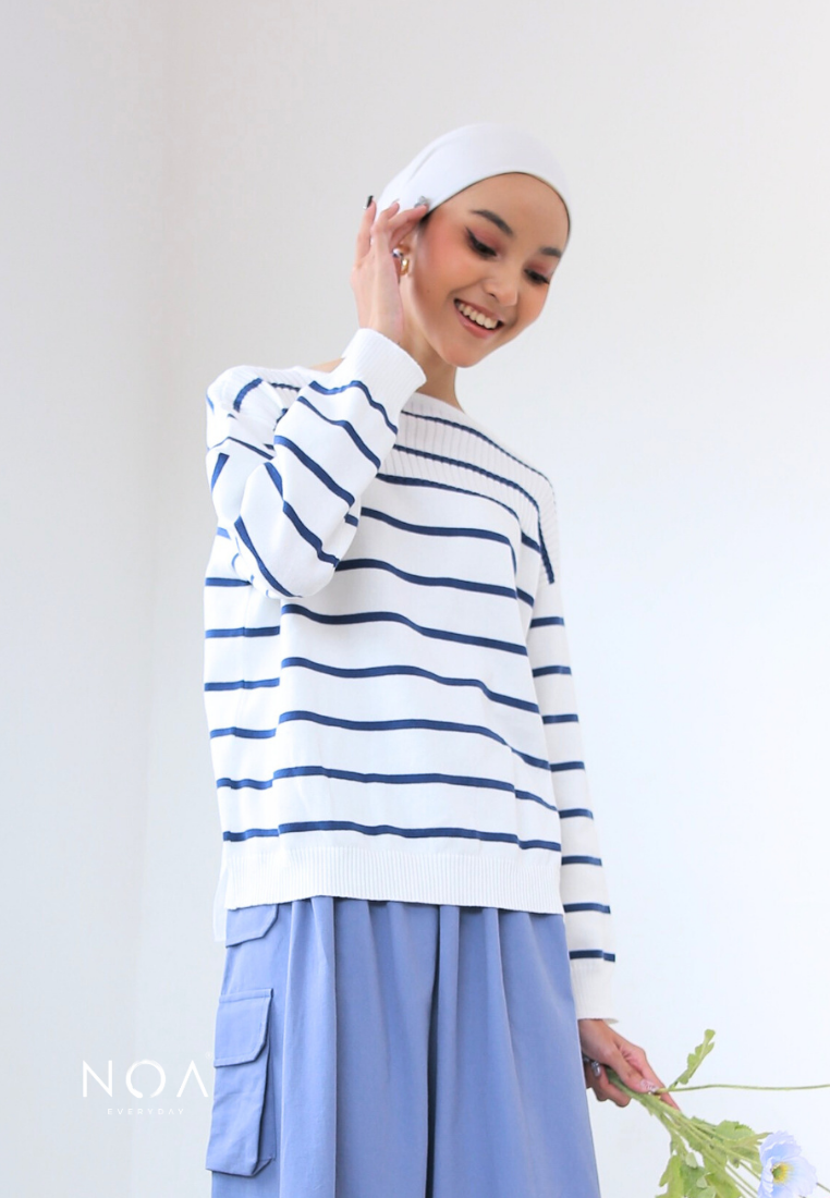 RURI Knitted Stripe Blouse - Denim