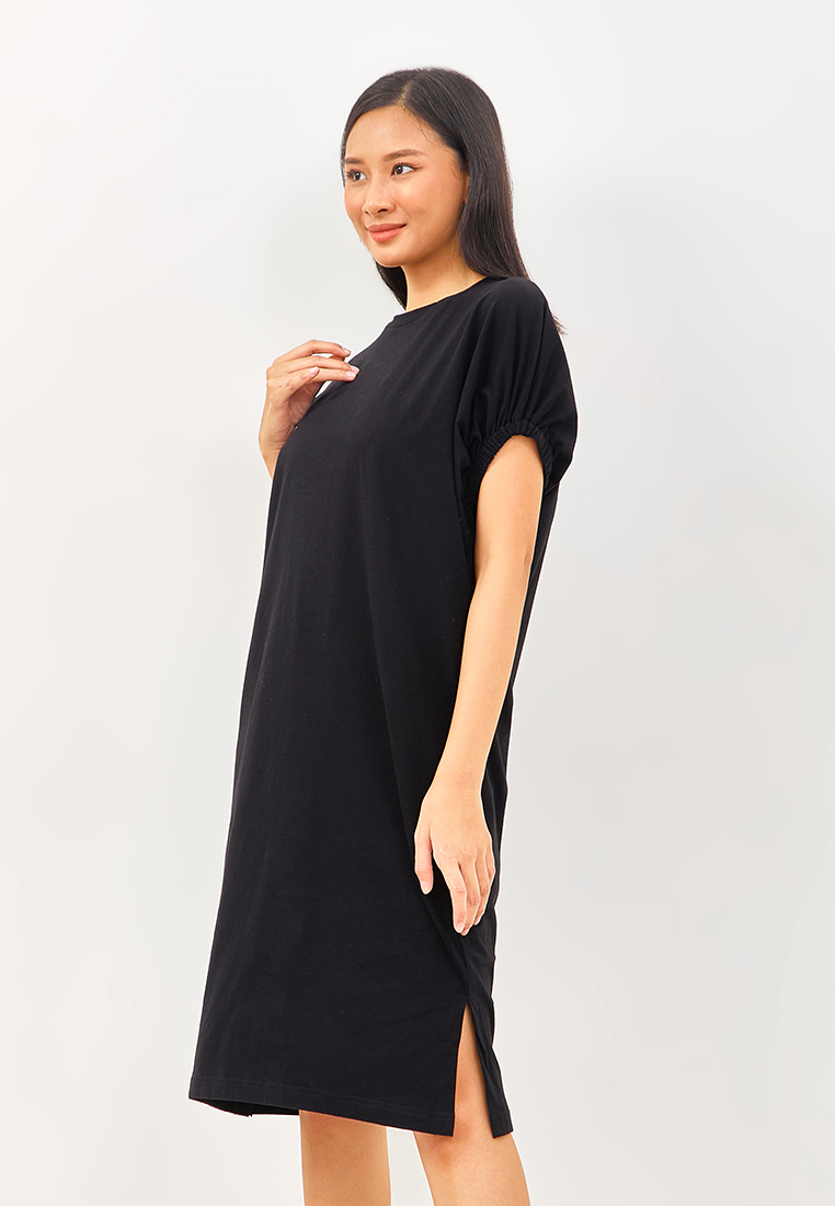 Sakiko Puff midi Tee Dress - Black