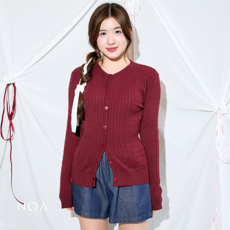 MIONA Knitted Cable Long Sleeve Cardigan