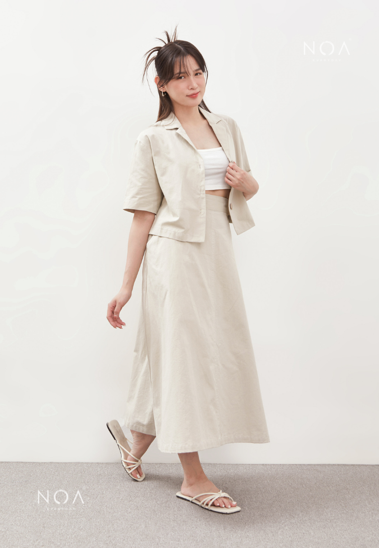 AERI Linen Flared Skirt - Light Cream