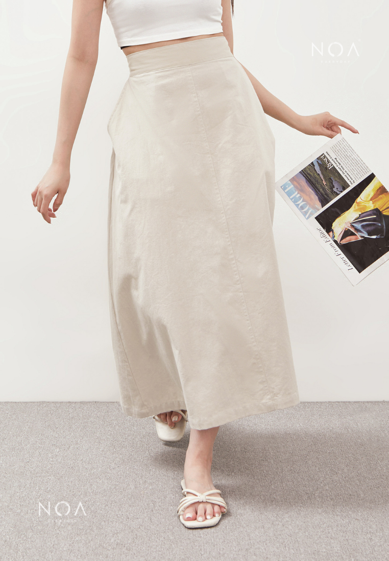 AERI Linen Flared Skirt - Light Cream