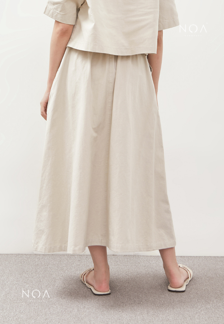 AERI Linen Flared Skirt - Light Cream