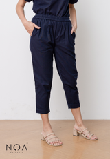 SET PROMO : AKIKO Basic Linen Blouse with AKIKO Basic Linen Pants - Navy