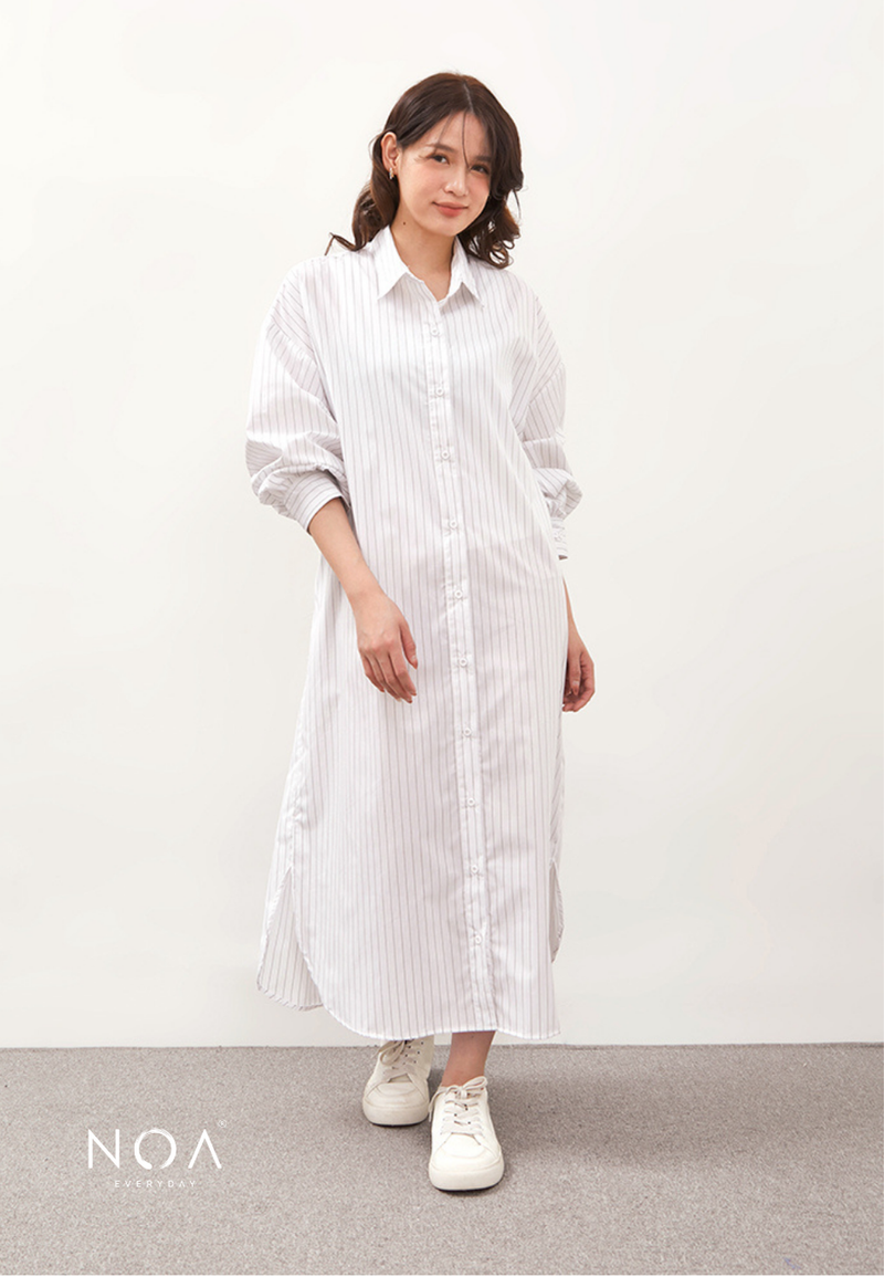 NIYOKO Striped Shirt Dress With Belt - Stripe Black