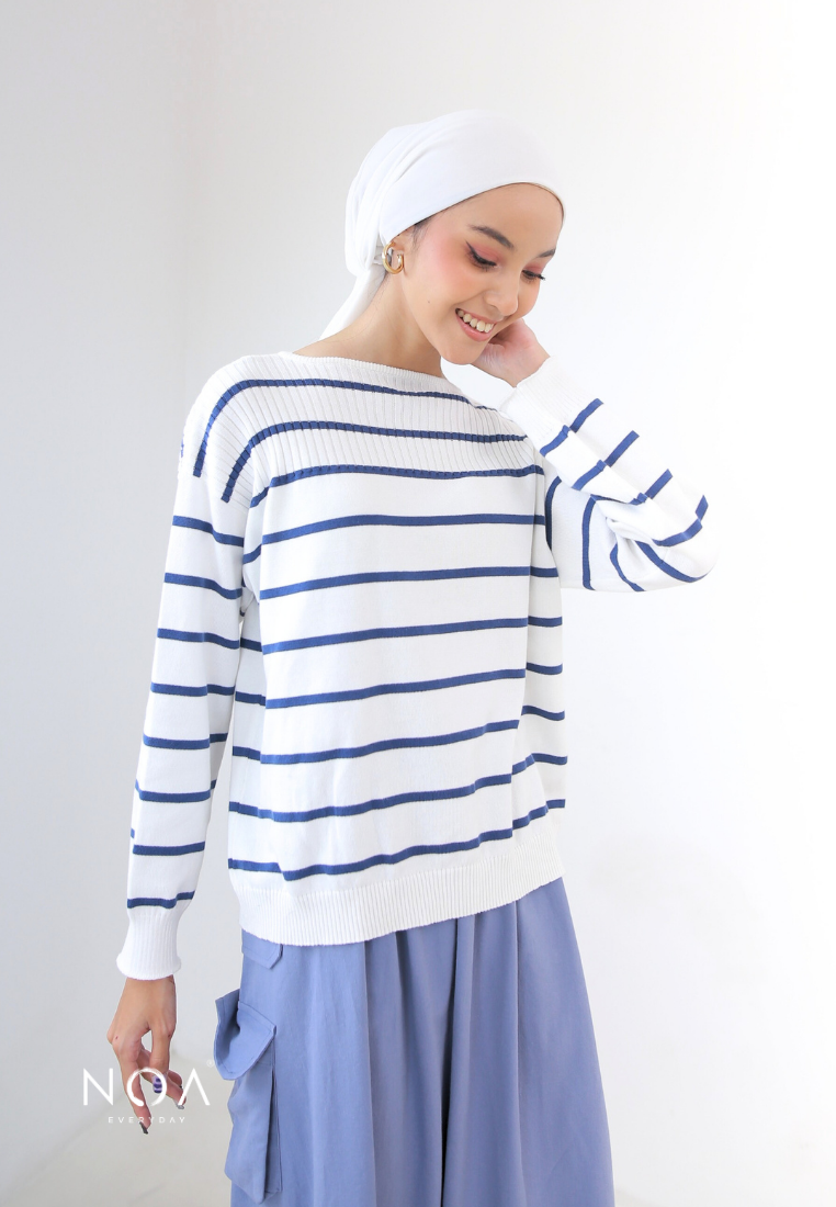 RURI Knitted Stripe Blouse - Denim