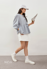 KIOSHI Bow Tie Puff Sleeve Blouse - Blue