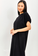 Sakiko Puff midi Tee Dress - Black