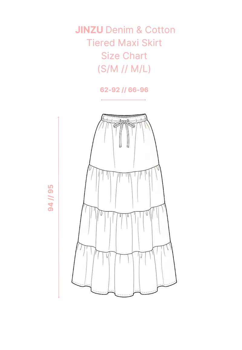 JINZU Denim & Cotton Tiered Maxi Skirt