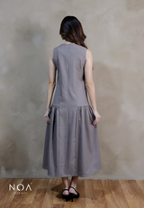 YORU Denim & Wool Blend Sleeveless Ruffle Maxi Dress