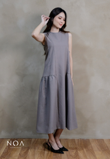 YORU Denim & Wool Blend Sleeveless Ruffle Maxi Dress