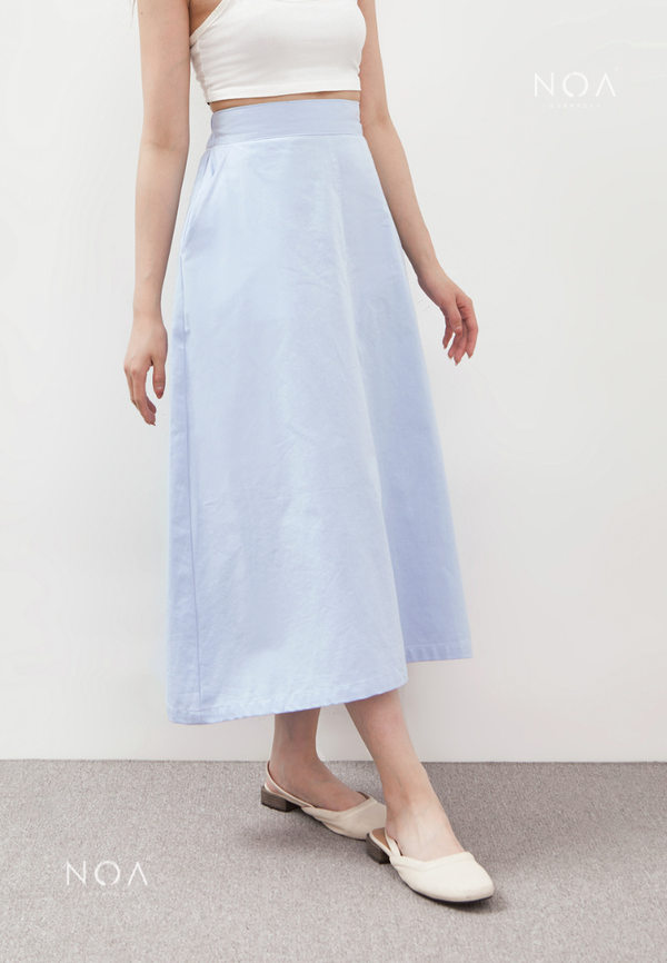 AERI Linen Flared Skirt - Baby Blue