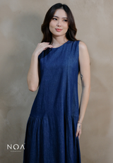 YORU Denim & Wool Blend Sleeveless Ruffle Maxi Dress
