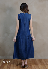 YORU Denim & Wool Blend Sleeveless Ruffle Maxi Dress